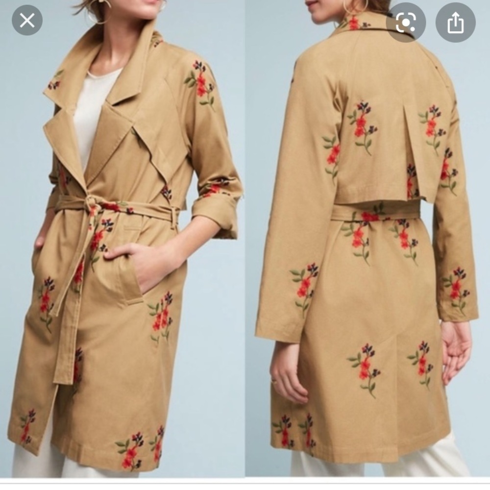 Anthropologie Embroidered Trench Coat